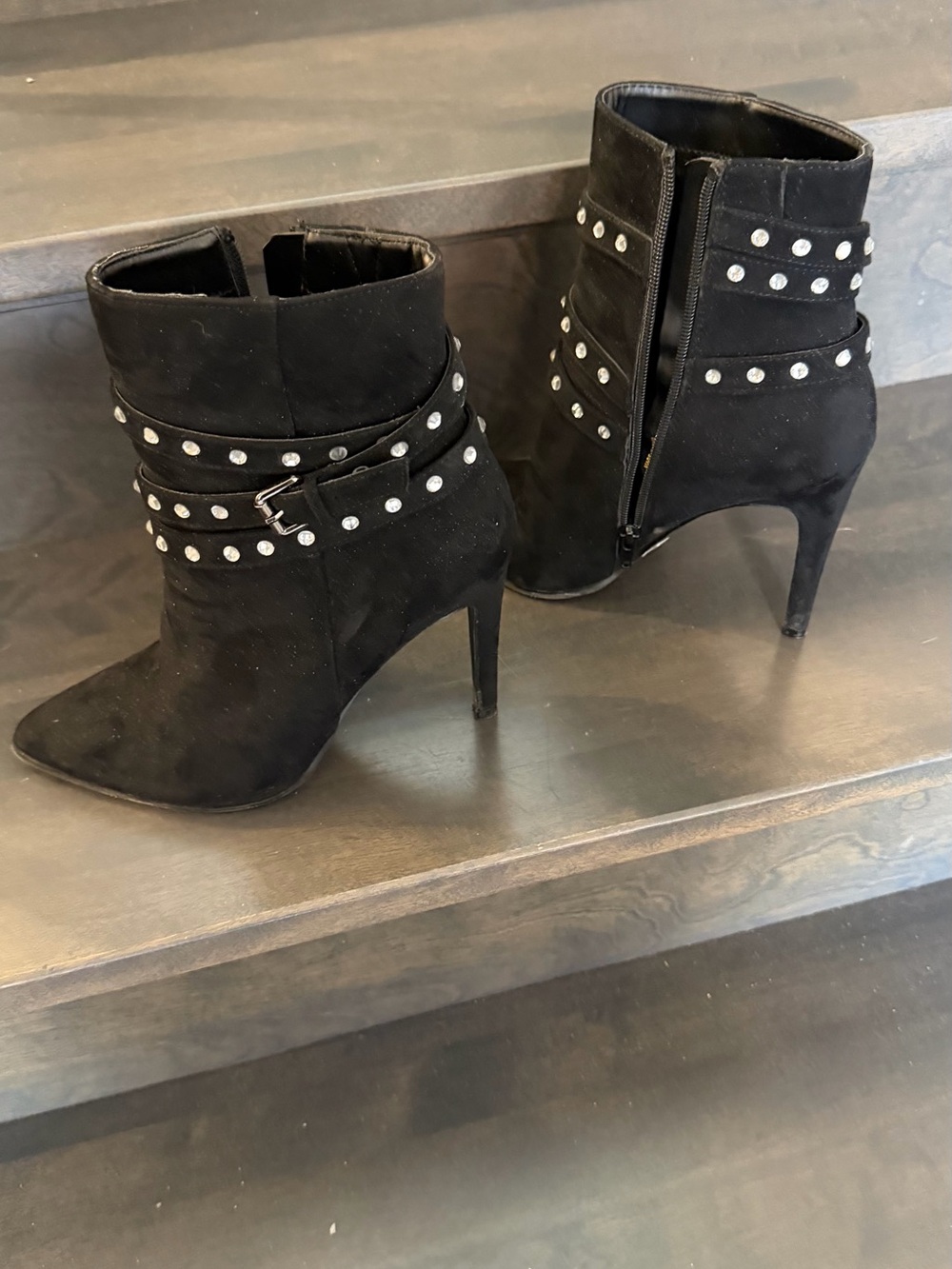 le chateau Black Studded Suede Ankle Booties